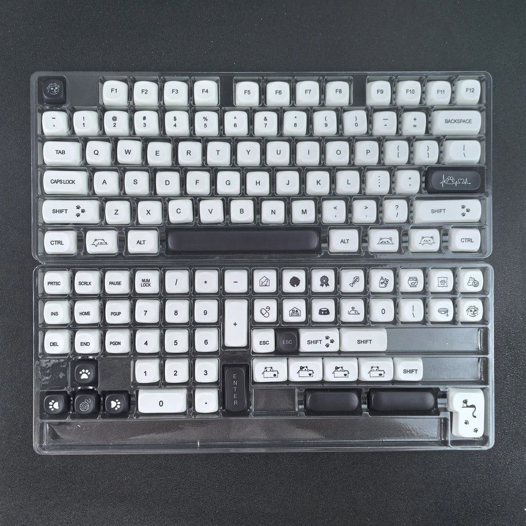 MAIMOOO MOA Keycap Korean Russian English 120Keys Round Cute Pbt Minimalist Style Black And White Cute Kitty Keycaps