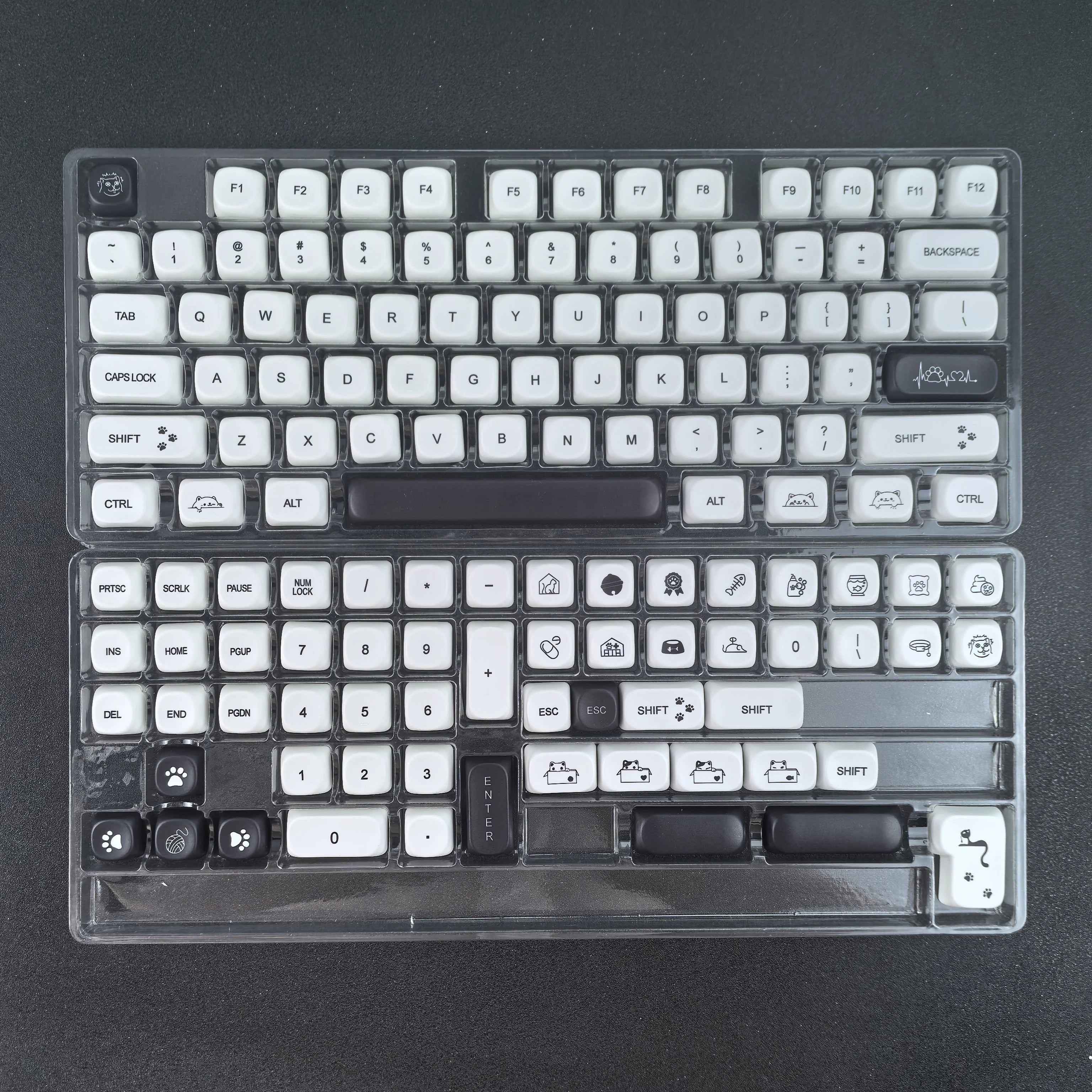 MAIMOOO MOA Keycap Korean Russian English 120Keys Round Cute Pbt Minimalist Style Black And White Cute Kitty Keycaps