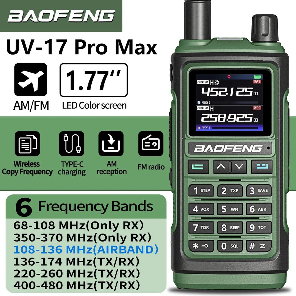 Baofeng UV17 Air Band Walkie Talkie 999 CH Draadloze kopieerfrequentie NOAA Zes bands Amateur Ham Tweerichtingsradio voor