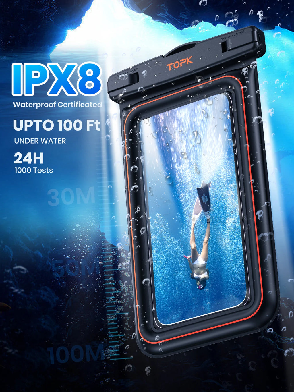 TOPK Waterproof Phone Pouch IPX8 Floating Dry Bag Waterproof Phone Case for Vacation Beach compatible with under 7 inches phones