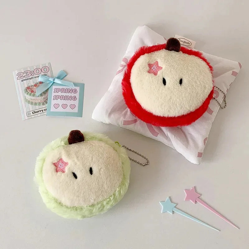 Cute Apple Shape Plush Bag Creative Cartoon Pendant Mini Storage Bag for Students Earphone Data Cable Organizer