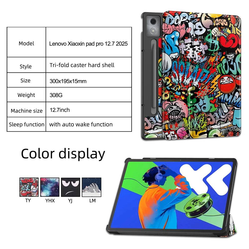 For Lenovo Xiaoxin Pad Pro 12.7 2025 Case Tri-Folding PU Leather Stand Tablet Cover for Xiaoxin Pad Pro 12.7 Inch 2025 TB-375FC