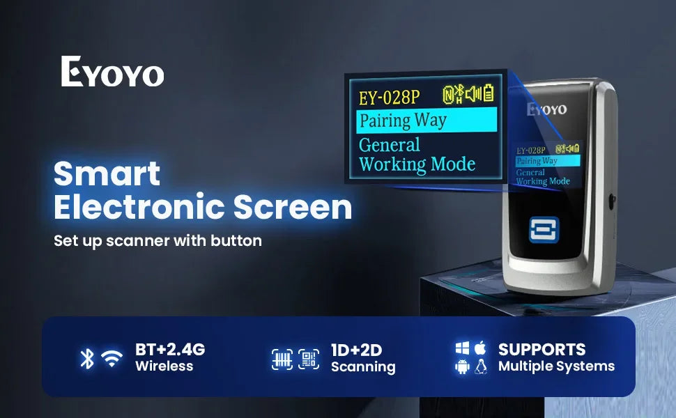 Eyoyo Mini Bluetooth QR Code Scanner with LCD Display Portable Wireless 1D 2D Book Barcode Scanner Reader for Library