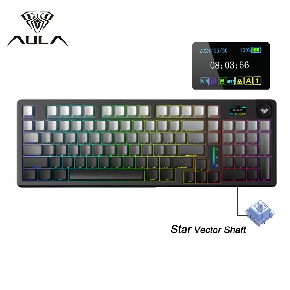 AULA S98pro Wireless Gaming Keyboard BT/USB-C/2.4G PBT Keycaps RGB Hot-swap Esports Mechanical Keyboard with Multi-function Knob