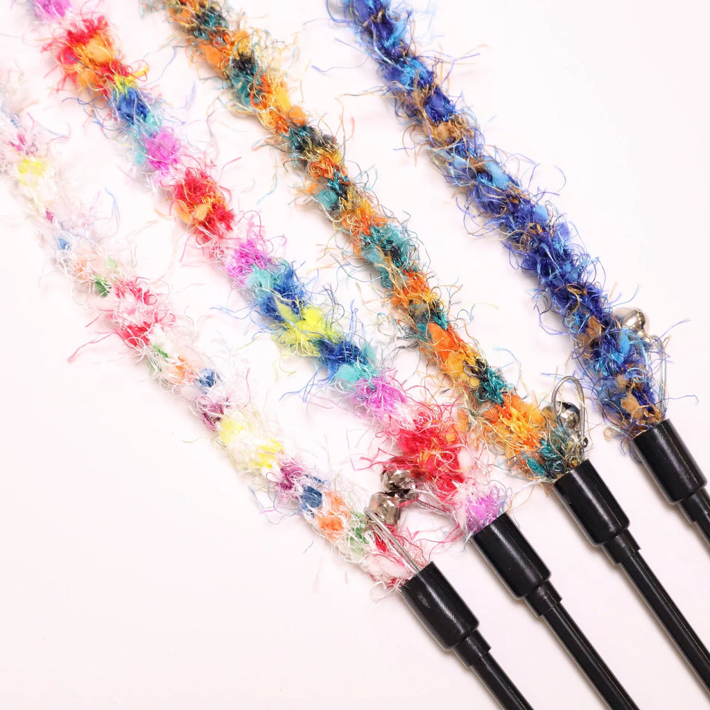 2/3/4pcs Colorful Striped Plush Rope Cat Teasing Stick Toy Knitting Wool Pet Toys