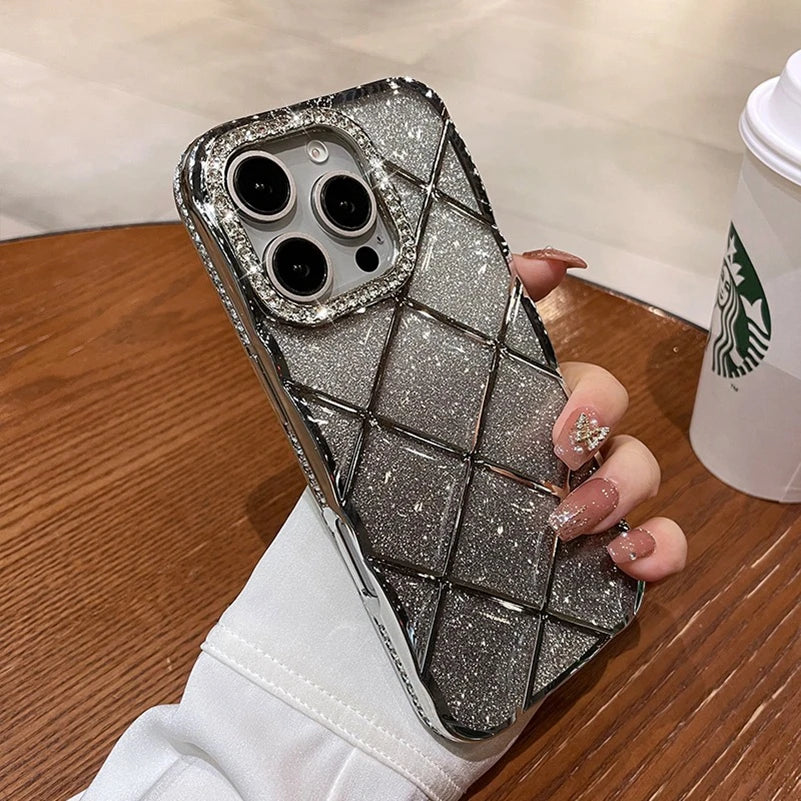 Luxury Diamond Case for iPhone 16Pro 15Pro Max Rhombus Transparent Plating Soft Silicone Cover for iPhone 15 16 13 12 14 Pro Max
