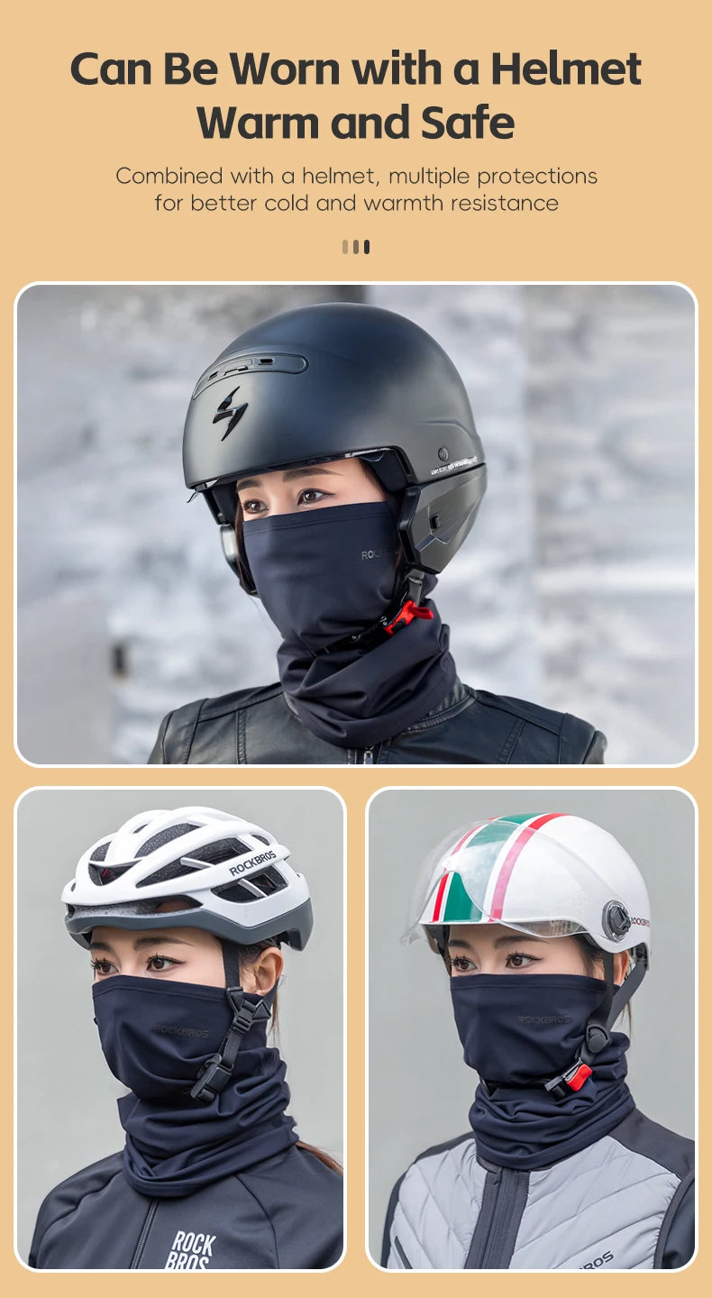 ROCKBROS Winter Warm Cycling Face Mask Windproof Thermal Fleece Bike Headband Scarf Men Women Breathable Cycling Neck Gaiter