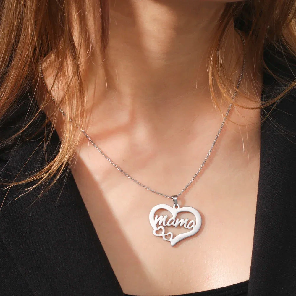 Skyrim Mother's Day Mama Letter Pendant Stainless Steel Necklace for Women Gifts love Pendant Neck Chain Exquisite Jewelry Gift