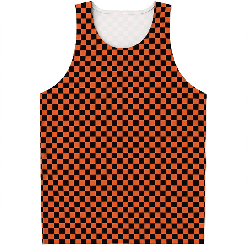 Simple Checkered Pattern Tank Tops Summer Fashion Streetwear 3D Printed Sleeveless T Shirts Casual Oversized Vest Mens Clothing