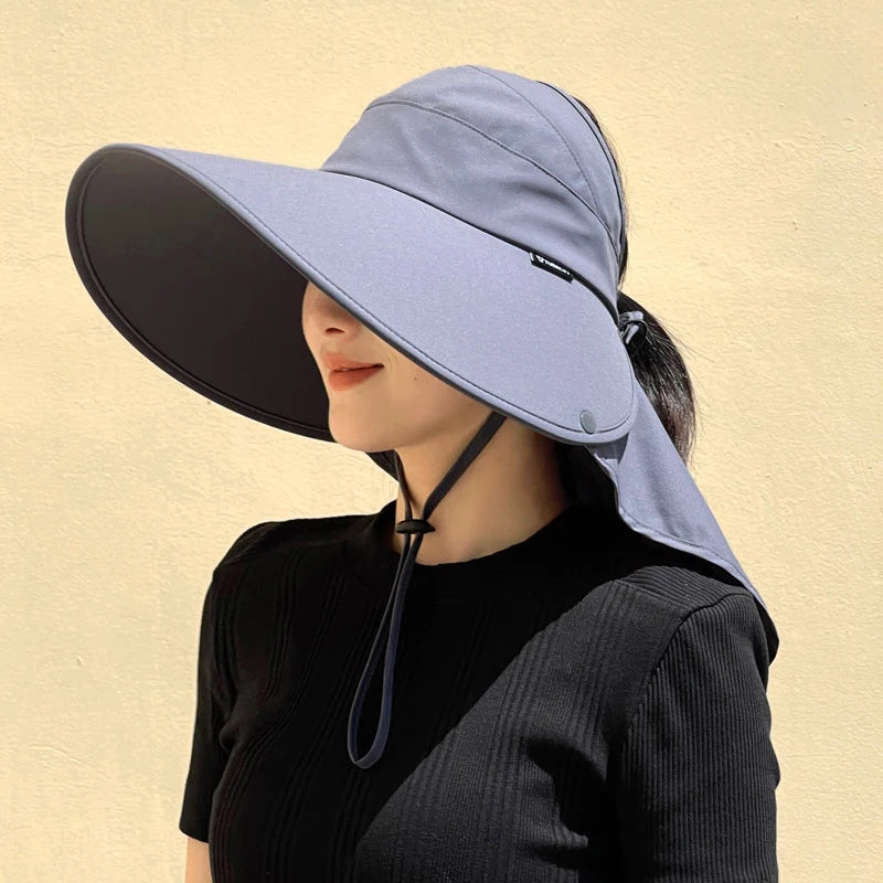 RICYGVM Women Summer Sun Hat Empty Top Neck Protection Shawl Hats Large Brim Fisherman Cap Without Flipping Anti-UV Sunscreen