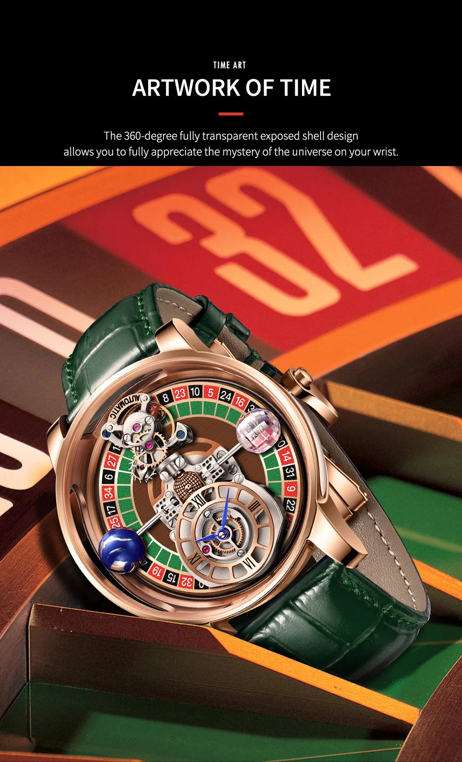 2025 HAEMMER New Men's Watch Transparent Hollow Design Celestial Roulette Quartz Watch Steel Leather Waterproof