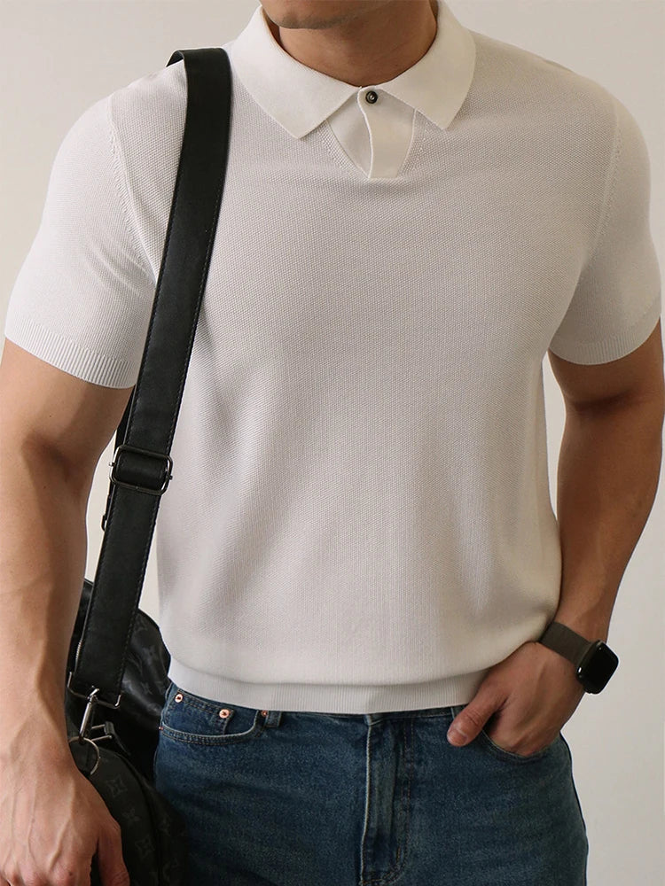 Summer High Quality Knitwear Mens Polo Shirts Casual Pure Color Short Sleeve Slim Polos Men Fashion Button Polo Neck Knitted Top