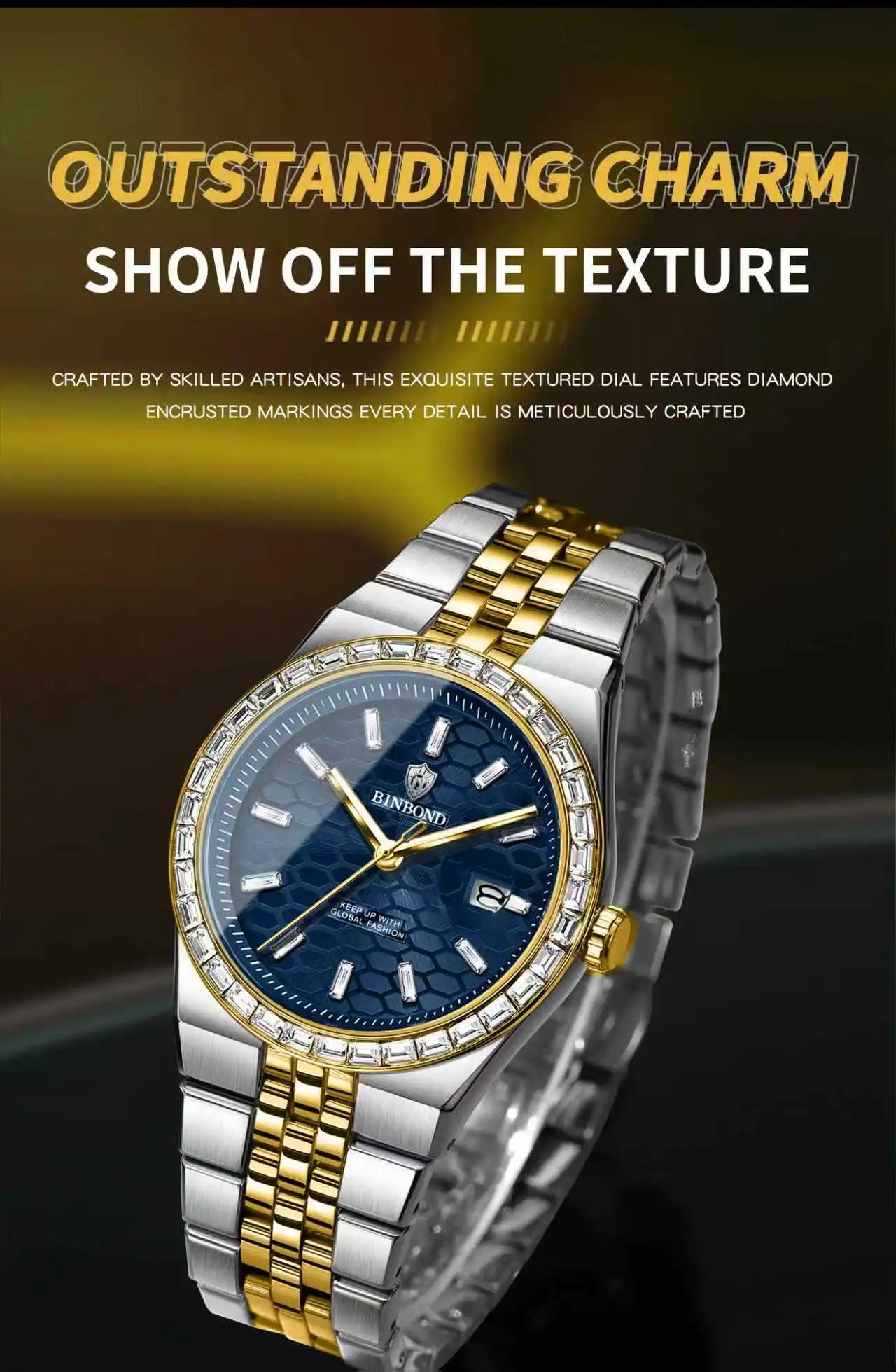 BINBOND New Men's Quartz Watch Classic Style Waterproof Luminous Date Display Stainless Steel Wristwatch For Male Relojes Hombre