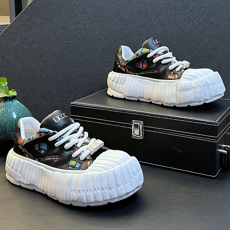 New Arrival Men Fashion Genuine Leather Casual Shoes Spring Autumn Luxury Designer Youth Trending Thick Bottom Chunky Sneakers