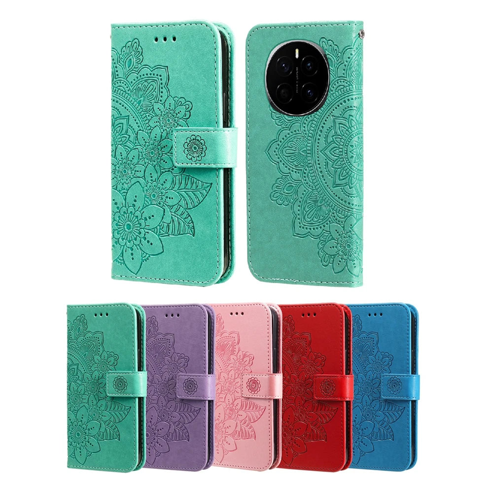Premium Sun Flower Embossed Flip Leather Wallet Case For Honor Magic7 Lite Magic 7 6 5 4 Pro Magic6 Lite 5G Magnetic Flip Cover