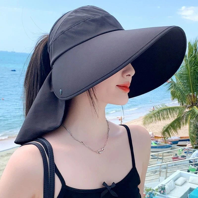 RICYGVM Women Summer Sun Hat Empty Top Neck Protection Shawl Hats Large Brim Fisherman Cap Without Flipping Anti-UV Sunscreen
