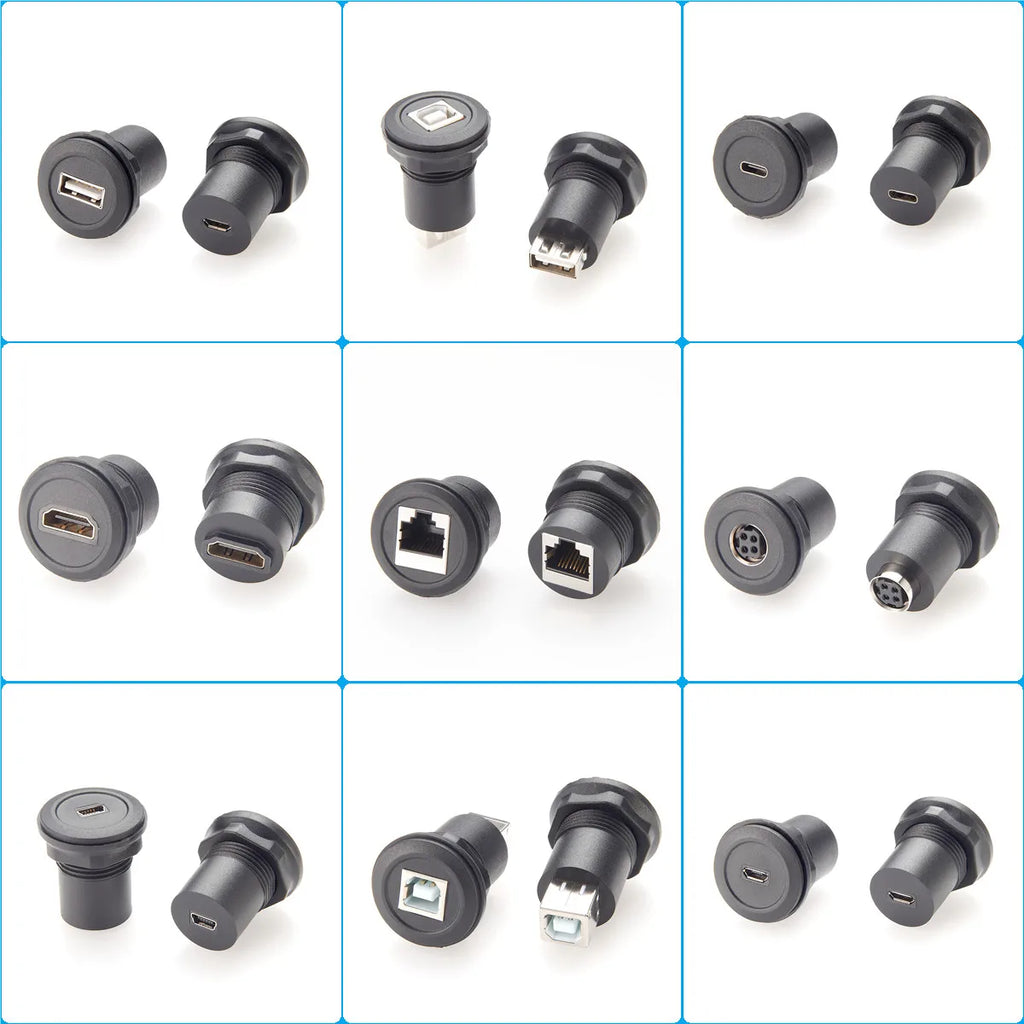 USB 2.0 A Female to Female Connector Round Flush Panel Mount 480Mbps USB Type A Bulkhead Feedthrough Adapter Socket Extender