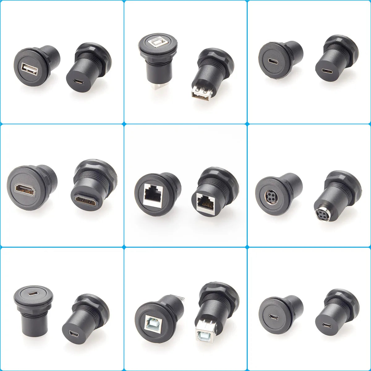 USB 2.0 A Female to Female Connector Round Flush Panel Mount 480Mbps USB Type A Bulkhead Feedthrough Adapter Socket Extender