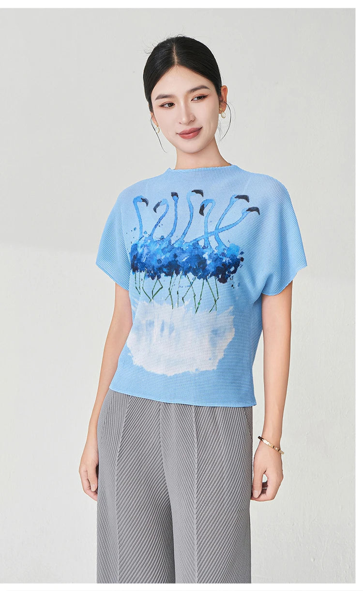 Summer Ladies Elegant T-shirt High Quality Loose Casual Tops Miyake Pleated Tops Factory Direct Sales