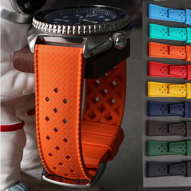 Tropical Fluoro Rubber Watch Strap 20mm 22mm Quick Release Sport Waterproof FKM Men Women Replace Band for Seiko for Citizen