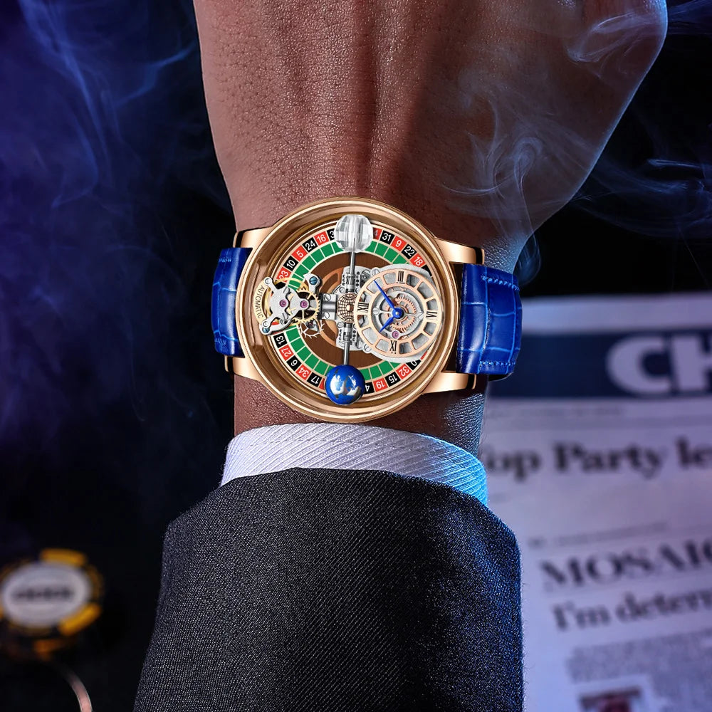 2025 HAEMMER New Men's Watch Transparent Hollow Design Celestial Roulette Quartz Watch Steel Leather Waterproof
