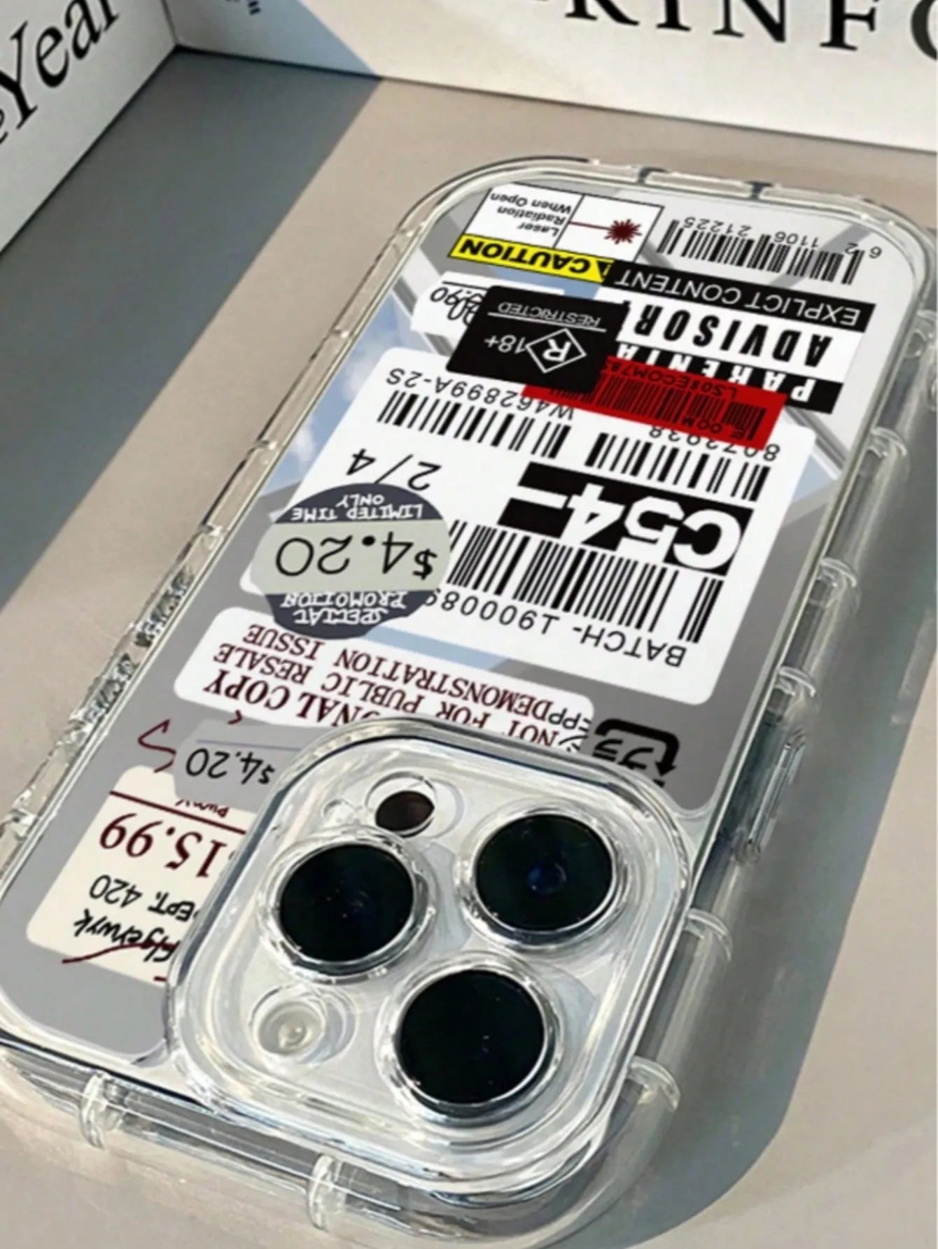 1pc C54 Label  Lucky Mirror Phone Case For iPhone 17AIR 11 12 13 14 15 16 17Pro Max Plus Lens Ring Anti-Fall 1.5mm Hard Case