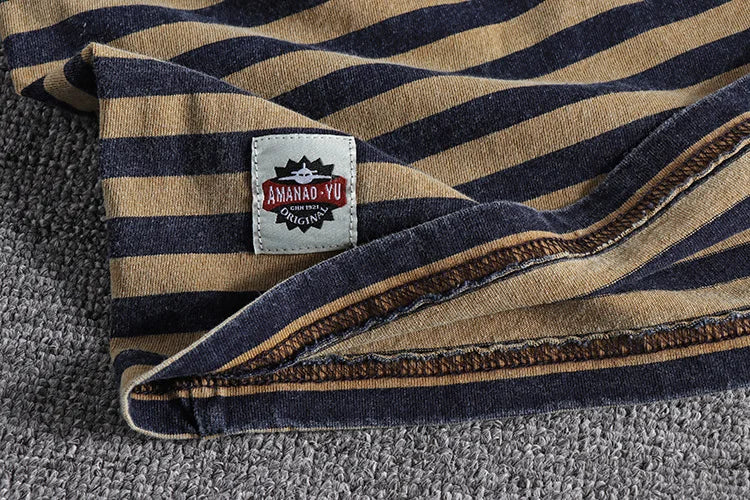 Retro and Aged Casual Short-sleeved T-shirt, High-quality Men's Striped Cotton T-shirt, Sweat-absorbing & Breathable Sports Top
