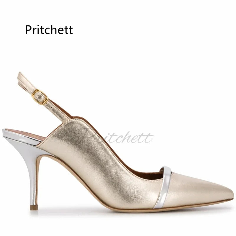 High Heeled Slingback Women's Sandals Covered Pointed Toe Thin Heels Trending Shoes Spring Summer Buckle Strap Office Shoes
