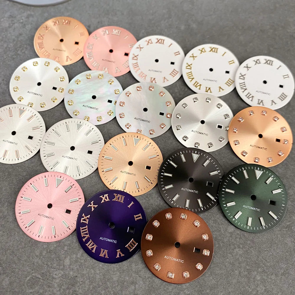 24.5mm Mother of Pearl Shell Dial Roman Diamond Sunburst Watch Dial Hand Fit NH05A NH05 Watch Movement Ladies Watchmaker Tools