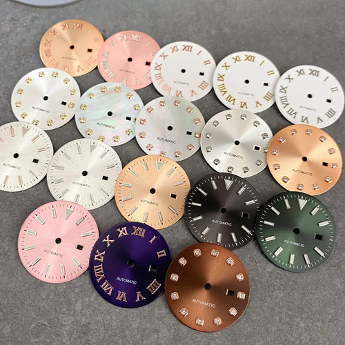 24.5mm Mother of Pearl Shell Dial Roman Diamond Sunburst Watch Dial Hand Fit NH05A NH05 Watch Movement Ladies Watchmaker Tools