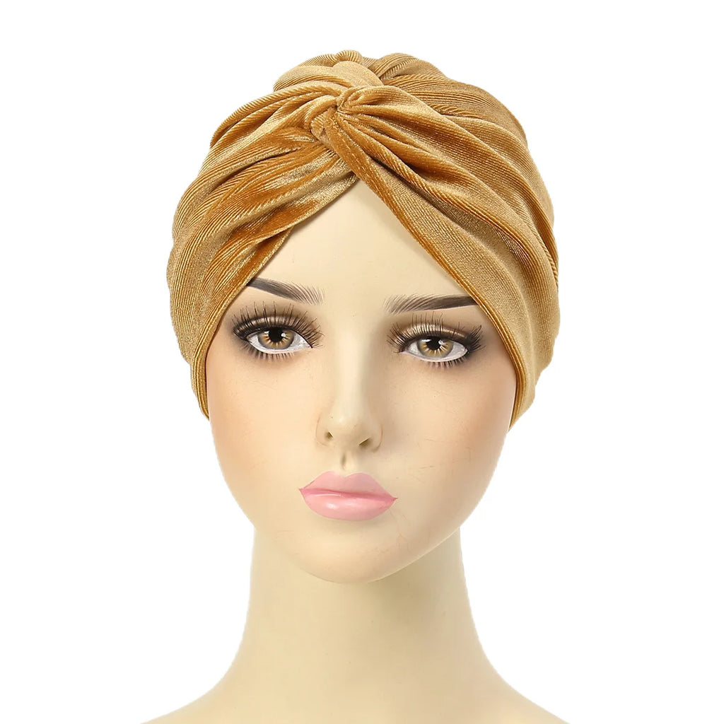 New Women Velvet Turban Hat Muslim Twist Solid Color Hijab Chemo Cap Head Wrap Headscarf Beanies Bonnet Headscarf Turbante Mujer