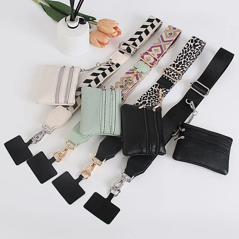 Phone Lanyard With Zippered Pouch Adjustable Perforation-Free Design Detachable Cross Strap