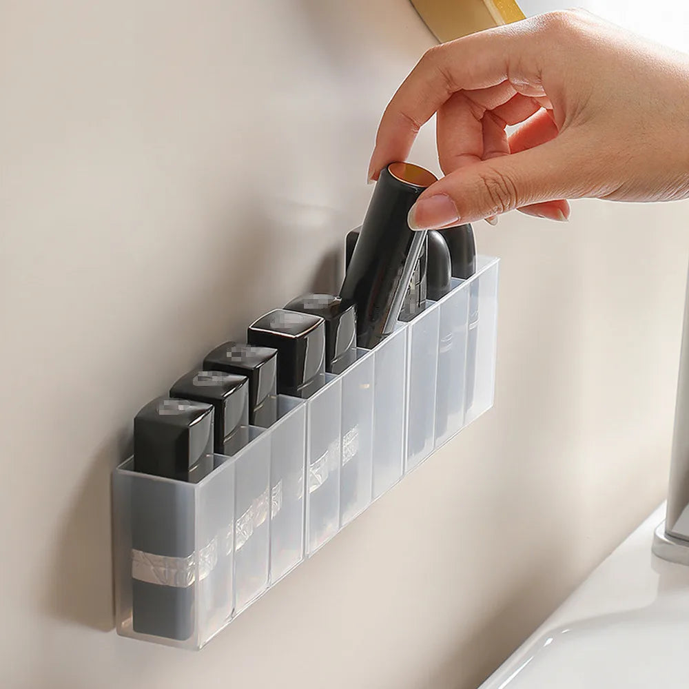 Wall Mounted 3Grids Jewelry Box Cabinet Self-adhesive Sundries Storage Box Eyebrow Pencil Lipstick Lip Glaze Organizer DROPSHIP