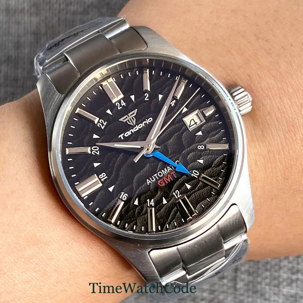 Tandorio  NH34A Automatic Mechanical Watch for Men Diving GMT Movement 200m Waterproof 39mm Sapphire Crystal 316L Bracelet