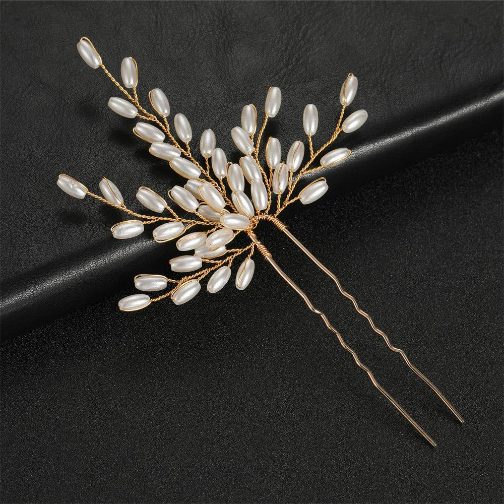 Hairpins Clips U-shaped Handmade Pearls Wheat Ears Wedding Bridal Hair Accessories Girls Fairy Side Pins Bride Headpiece Jewelry