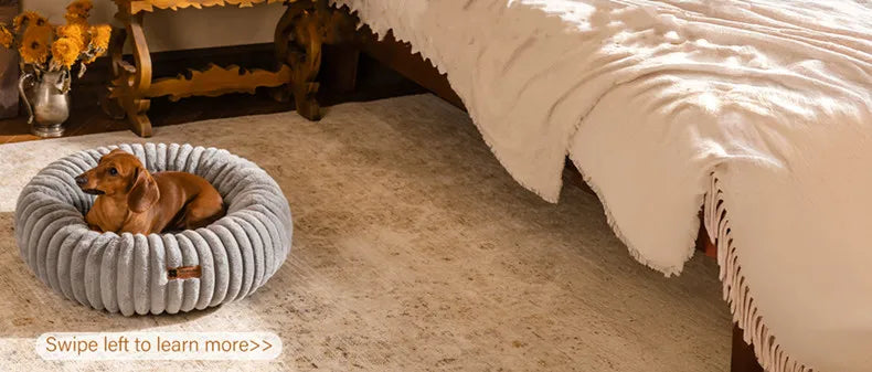Pet Nest Rabbit Plush Pet Pad Long Hair Round Cat Nest Universal Warm Dog Bed in All Seasons Soft Cat House  Pet Accessories