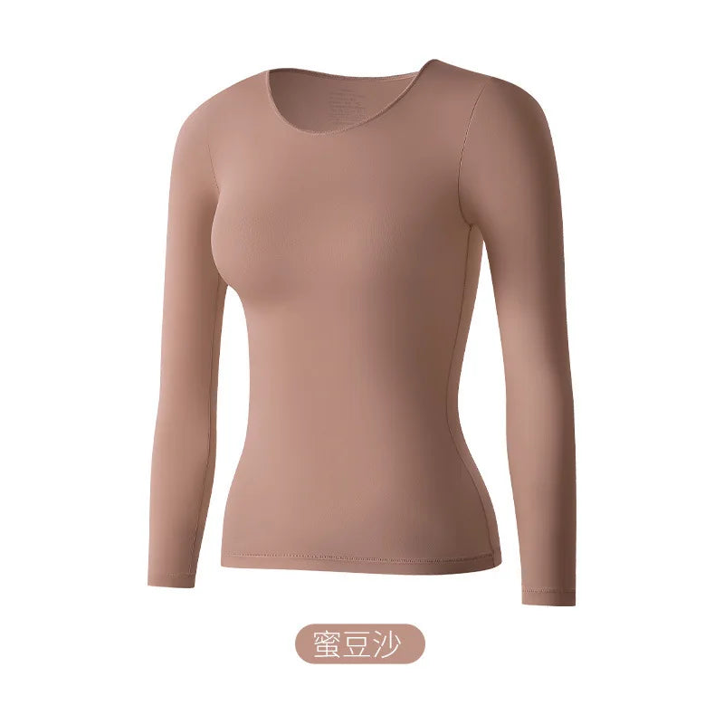 Women's Ultra-Thin Seamless Thermal Underwear High-Elasticity Warm Vest Slim Fit Top Casual Long Sleeves Lightweight Sleepwear