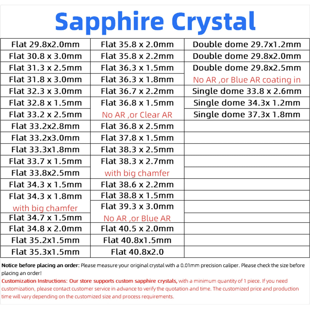 For Citizen Sapphire crystal Watch Glass Flat White Watches Replace Watch Repair Parts
