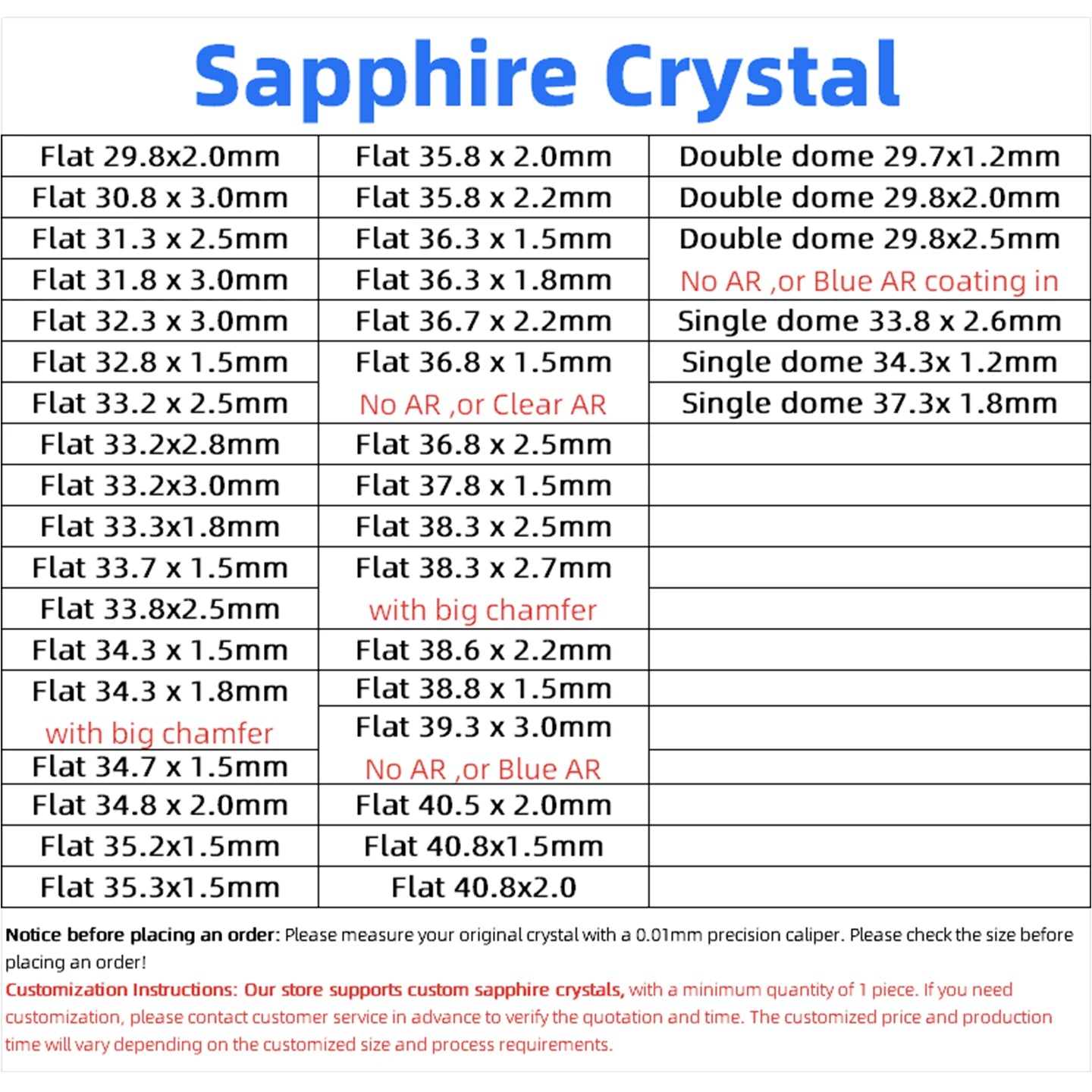 For Citizen Sapphire crystal Watch Glass Flat White Watches Replace Watch Repair Parts