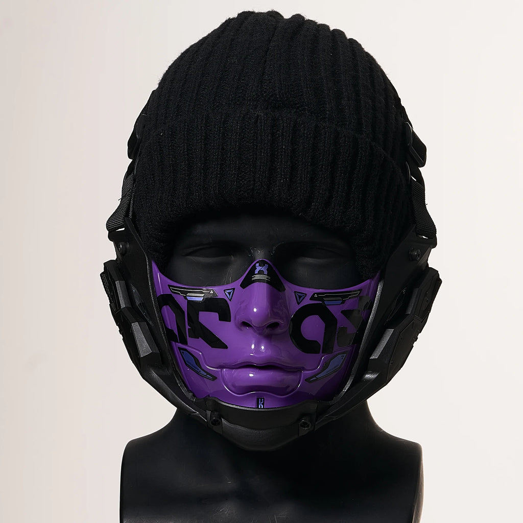 JAUPTO Cyberpunk Half Face Mask Mecha Style Halloween Cosplay Mask Adjustable Straps Breathable Comfort Tactical Streetwear