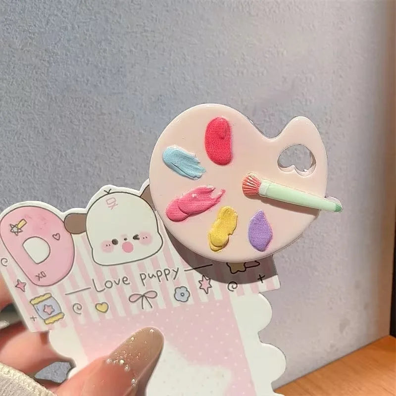 3 pieces or 6 pieces of cute color-simulated hair clips. Beautiful and small drawing board-shaped hair ornaments.