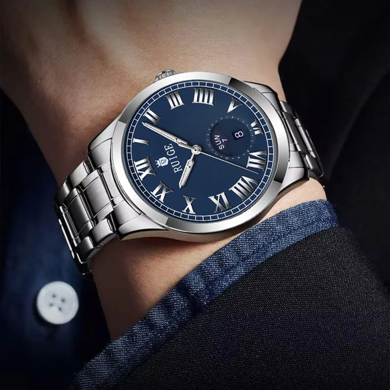 RUIGE hollowed out weekly calendar men's fully automatic mechanical watch stainless steel men's luminous waterproof watch