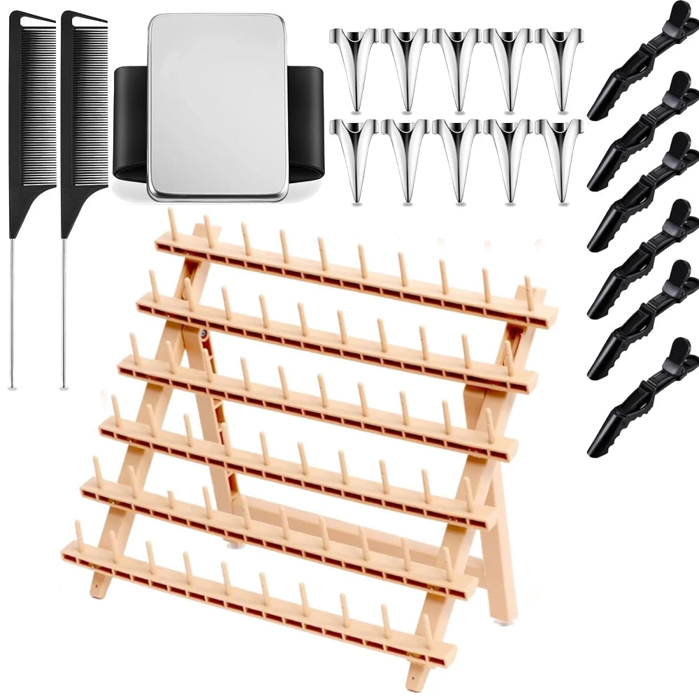 Braiding Hair Rack Braid Set Include Braiding Stand, Parting Comb, Sectioning Clips,Rat Tail Comb and Magnetic Pin Wristband