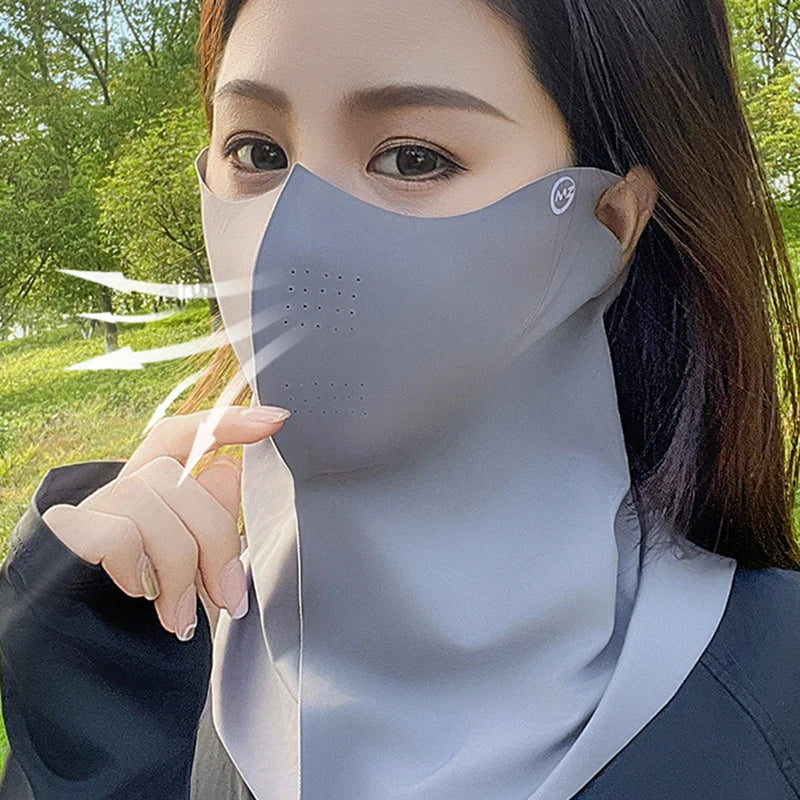 2PCS Ice Silk Sun Protection Mask Anti-Ultraviolet Neck Guard 3D Mask Summer Breathable Eye Protection Face Mask