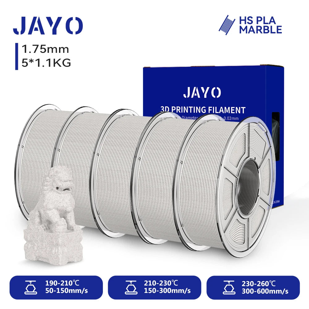 JAYO 5Rolls 3D High Speed Marble PLA/HS Matte PETG/HS PLA Filament 600mm/s High Speed 3D Printer Non-toxic Filament 1.1KG/roll