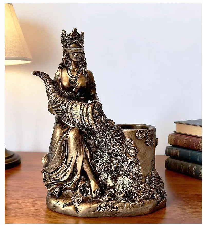 Goddess of Wealth Statue Accent Lakshmi & Fortune Deity Sculpture for Home/Office Blessing Abundance Prosperity Decor Gift