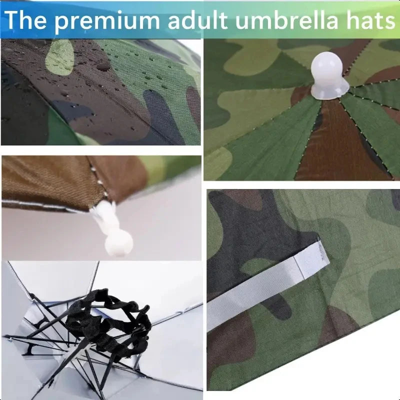 Rain Umbrella Hat Foldable Sun Shade Waterproof Fishing Headwear Cap Beach Head Hats Double-Layer UV Protection Sunscreen
