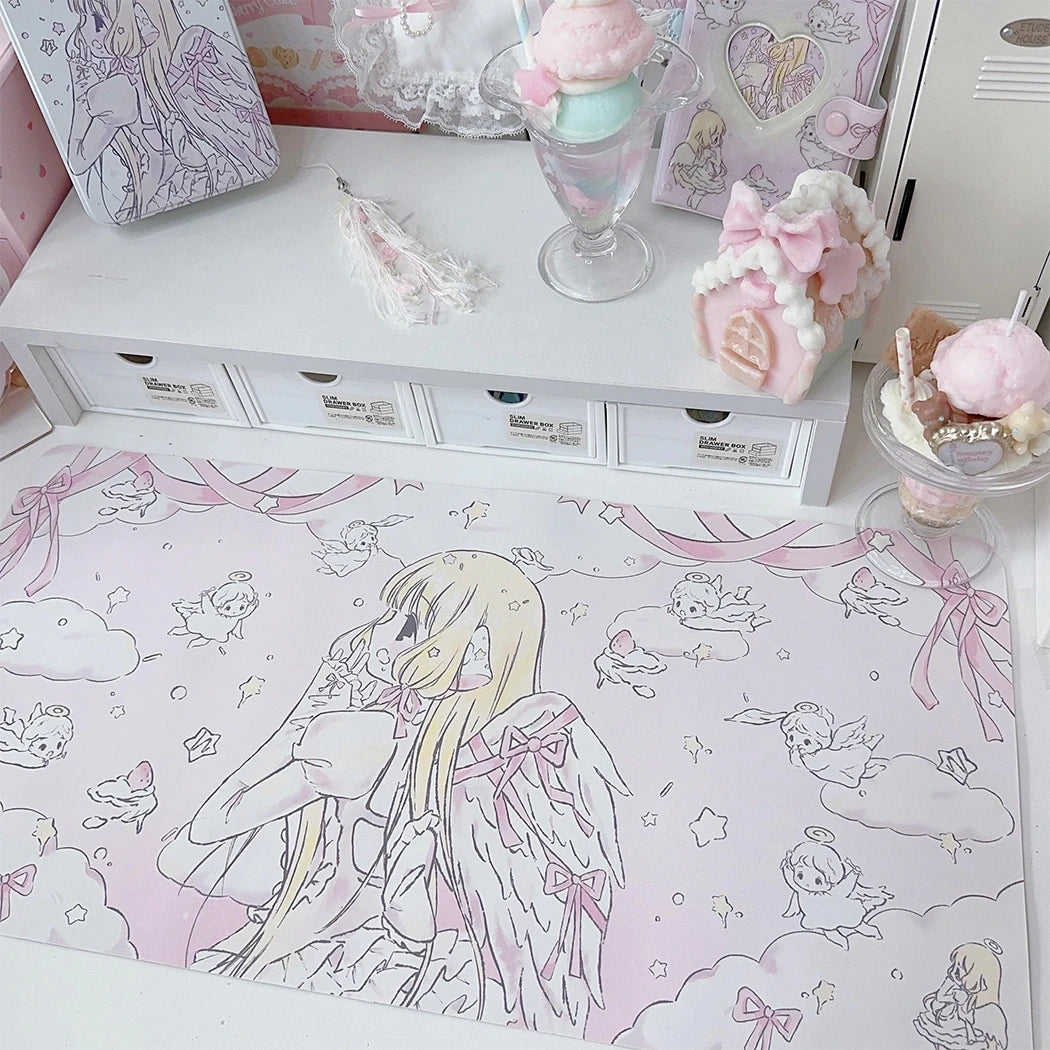 New Original Angel Girl Leather Mouse Pad Cartoon Rabbit Anti-slip Anti-fouling Dining Table Mat Large Size Computer Keyboard Pa