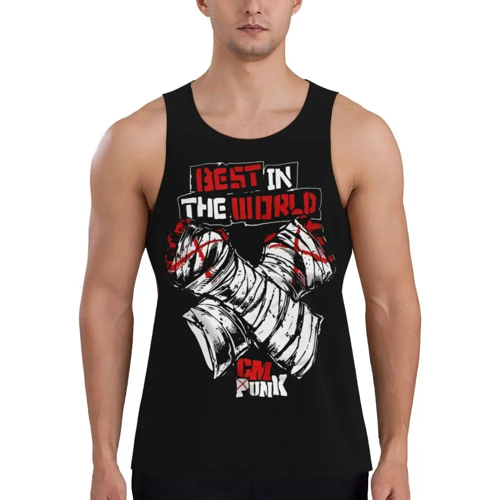 Graphic Wrestling CM Punk Best In The World Workout Tank Tops Sleeveless Shirt Bodybuilding Fitness Gym Compression Vest