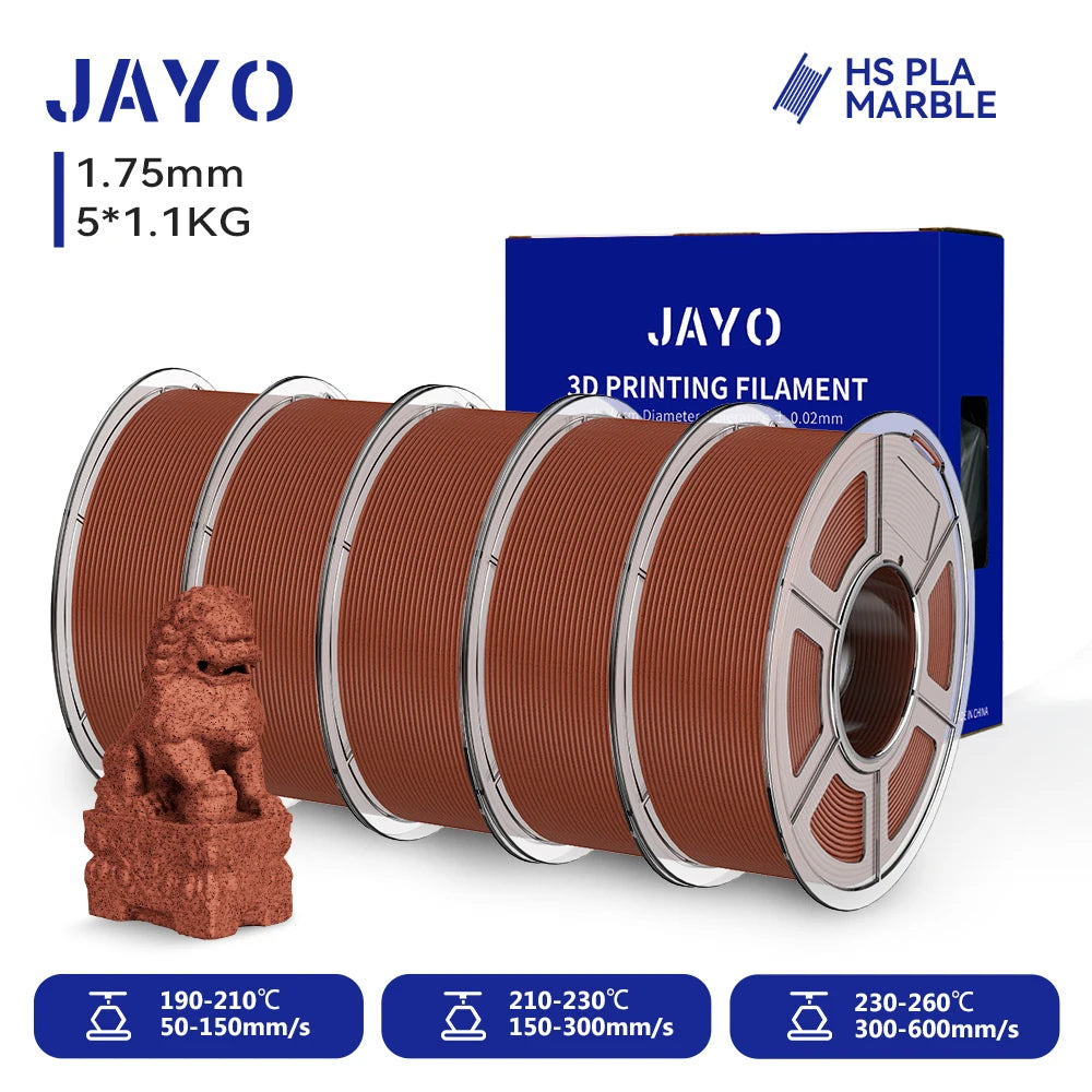 JAYO 5Rolls 3D High Speed Marble PLA/HS Matte PETG/HS PLA Filament 600mm/s High Speed 3D Printer Non-toxic Filament 1.1KG/roll